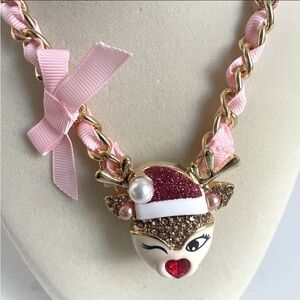 BETSEY JOHNSON Christmas Winking Rudolph the Red-Nosed Reindeer Necklace NEW NWT